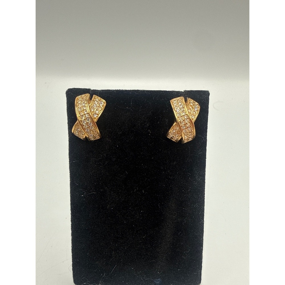 Roman Vintage Gold Tone Rhinestone Crisscross X‎ Stud Earrings Pave Crystal